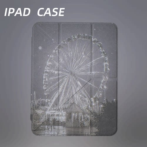 原创复古雨夜天轮iPad2025新款11代苹果Air7防弯Y折ipad壳三折第9代平板壳11寸Pro亚克力适用mini7带笔槽
