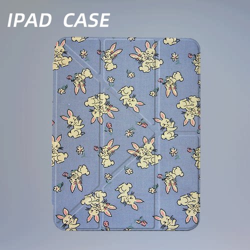 原创小众复古相爱兔iPad11代2026新款适用于苹果Air6三折防弯y折保护套Pro11寸air6平板壳亚克力mini7带笔槽