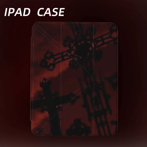 原创氛围感红雾十字iPad2025新款11代苹果Air7防弯Y折ipad壳三折第9代平板壳11寸Pro亚克力适用mini7带笔槽