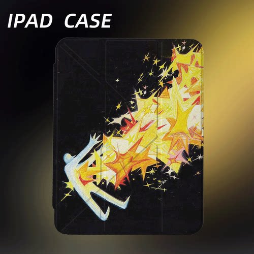 原创艺术星焰人形iPad2025新款11代苹果Air7防弯Y折ipad壳三折第9代平板壳11寸Pro亚克力适用mini7带笔槽