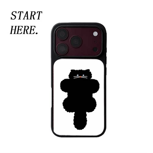 原创简约黑猫团子iPhone18pro手机壳磁吸17promax软壳16磨砂大孔壳苹果15pro艺术全包黑边软壳适用14p晶瓷