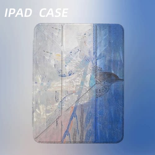 原创艺术蓝调飞鸟iPad2025新款11代苹果Air7防弯Y折ipad壳三折第9代平板壳11寸Pro亚克力适用mini7带笔槽