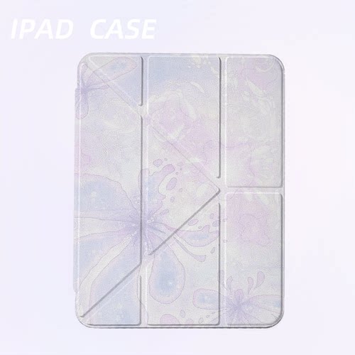 原创氛围感雾紫繁花iPad2025新款11代苹果Air7防弯Y折ipad壳三折第9代平板壳11寸Pro亚克力适用mini7带笔槽