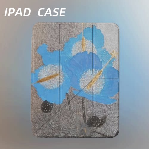 原创艺术星蕊蓝花iPad2025新款11代苹果Air7防弯Y折ipad壳三折第9代平板壳11寸Pro亚克力适用mini7带笔槽