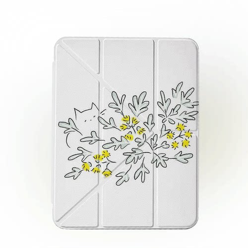 原创简约猫芽小花iPad2025新款11代苹果Air7防弯Y折ipad壳三折第9代平板壳11寸Pro亚克力适用mini7带笔槽