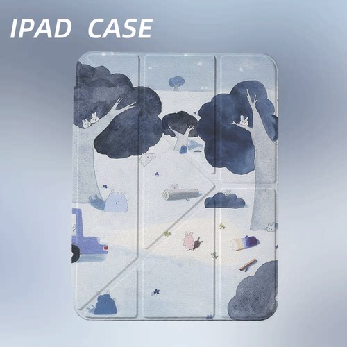 原创可爱蓝车伴兔iPad2025新款11代苹果Air7防弯Y折ipad壳三折第9代平板壳11寸Pro亚克力适用mini7带笔槽