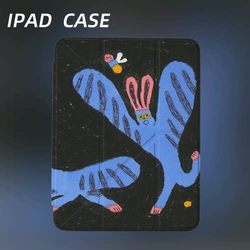 原创艺术蓝猫夜巡iPad2025新款11代苹果Air7防弯Y折ipad壳三折第9代平板壳11寸Pro亚克力适用mini7带笔槽
