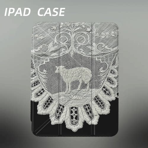 原创小众中古风小羊iPad2026新款11代苹果air8防弯Y折ipad壳三折第九代平板壳11寸Pro亚克力适用mini7带笔槽