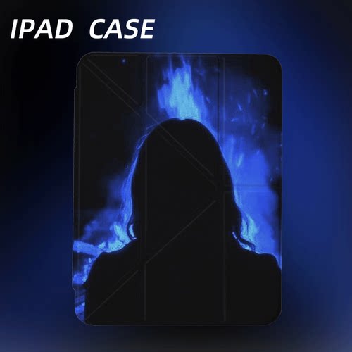 原创氛围感蓝焰背影iPad2025新款11代苹果Air7防弯Y折ipad壳三折第9代平板壳11寸Pro亚克力适用mini7带笔槽