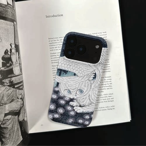 原创艺术羽翅灵猫iPhone18pro手机壳磁吸17p软壳亮面15半包壳苹果14promax全包磨砂硬壳适用三星s24S25