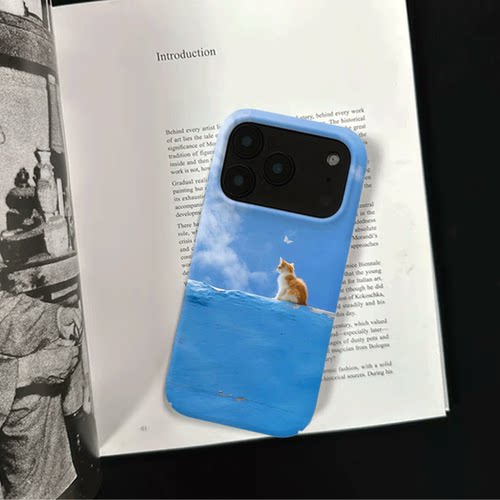 原创氛围感檐上猫蝶iPhone17pro手机壳磁吸16p软壳亮面14半包壳苹果15promax全包磨砂硬壳适用三星s24S25
