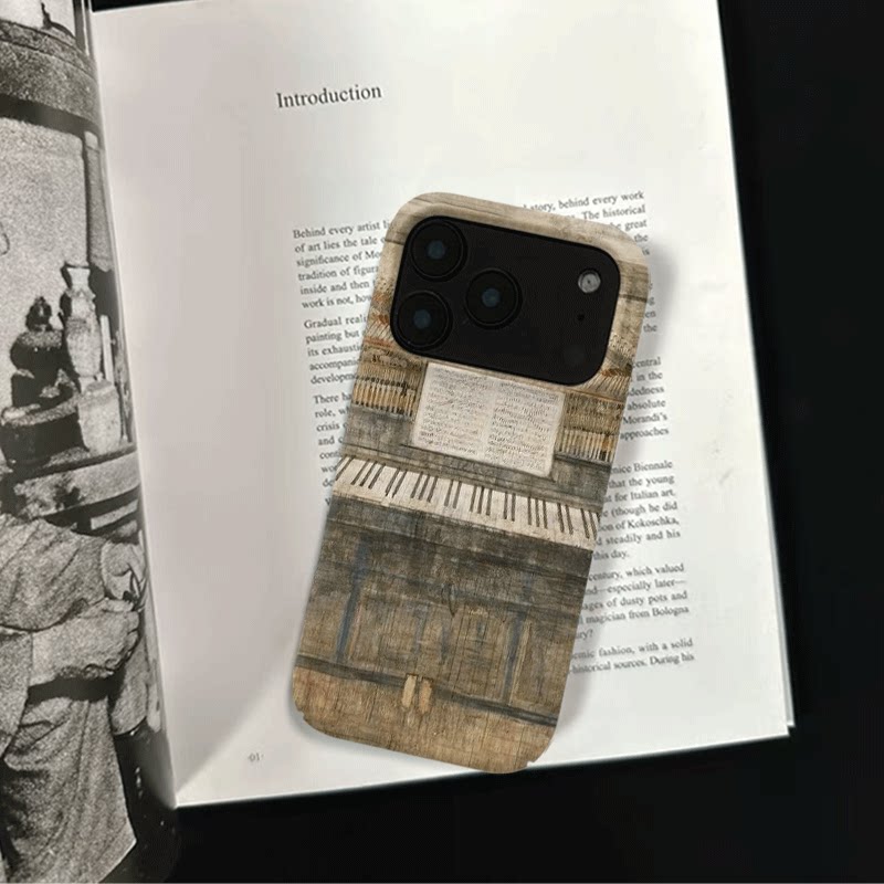 原创复古复古钢琴iPhone17pro手机壳磁吸16p软壳亮面14半包壳苹果15promax全包磨砂硬壳适用三星s24S25