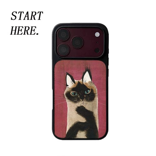 原创复古蓝眼褐猫iPhone18pro手机壳磁吸17promax软壳16磨砂大孔壳苹果15pro艺术全包黑边软壳适用14p晶瓷