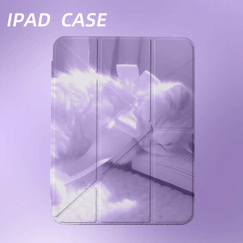 原创氛围感紫结睡猫iPad2025新款11代苹果Air7防弯Y折ipad壳三折第9代平板壳11寸Pro亚克力适用mini7带笔槽