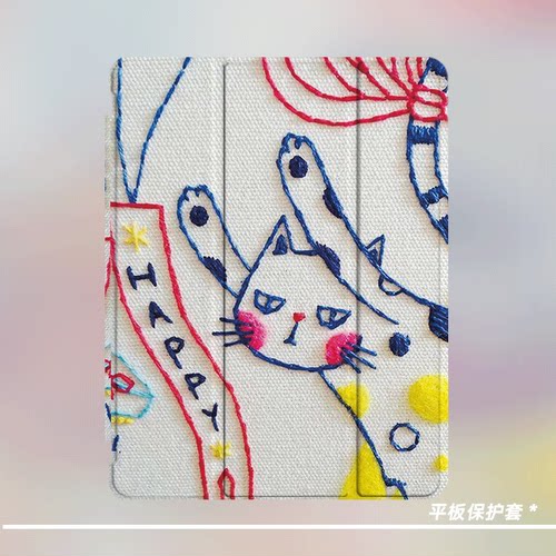 【旋转壳】小众线条快乐猫iPad8/9代2026新款11代适用于苹果air8三折防弯壳Pro11寸平板亚克力mini6带笔槽