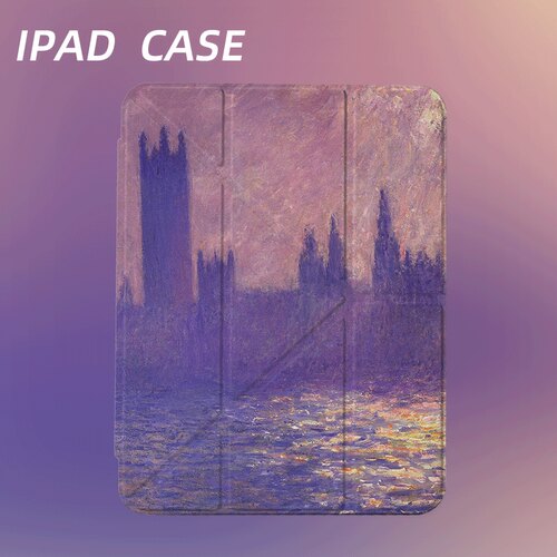 原创氛围感紫雾塔影iPad2025新款11代苹果Air7防弯Y折ipad壳三折第9代平板壳11寸Pro亚克力适用mini7带笔槽