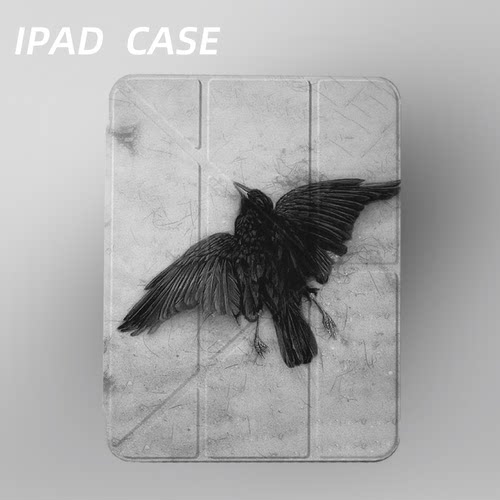 原创复古黑鸦展翼iPad2025新款11代苹果Air7防弯Y折ipad壳三折第9代平板壳11寸Pro亚克力适用mini7带笔槽