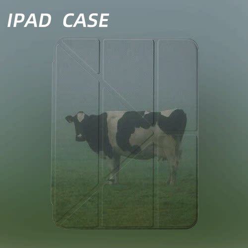原创氛围感雾中奶牛iPad2025新款11代苹果Air7防弯Y折ipad壳三折第9代平板壳11寸Pro亚克力适用mini7带笔槽