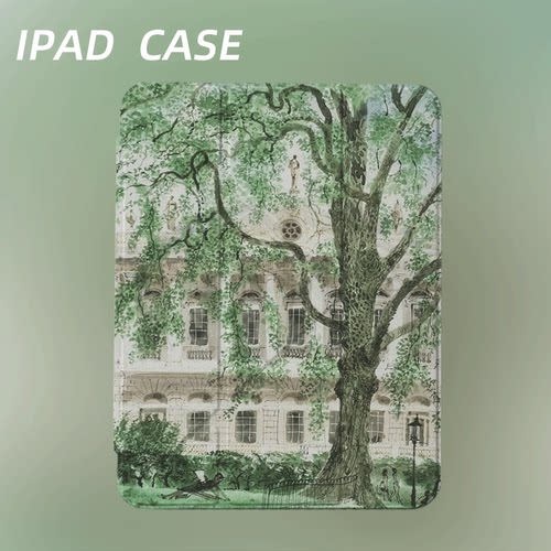 原创复古古宅古树iPad2025新款11代苹果Air7防弯Y折ipad壳三折第9代平板壳11寸Pro亚克力适用mini7带笔槽