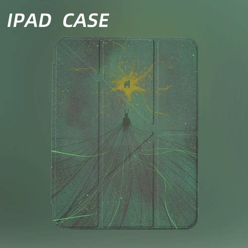 原创氛围感绿影雷源iPad2025新款11代苹果Air7防弯Y折ipad壳三折第9代平板壳11寸Pro亚克力适用mini7带笔槽