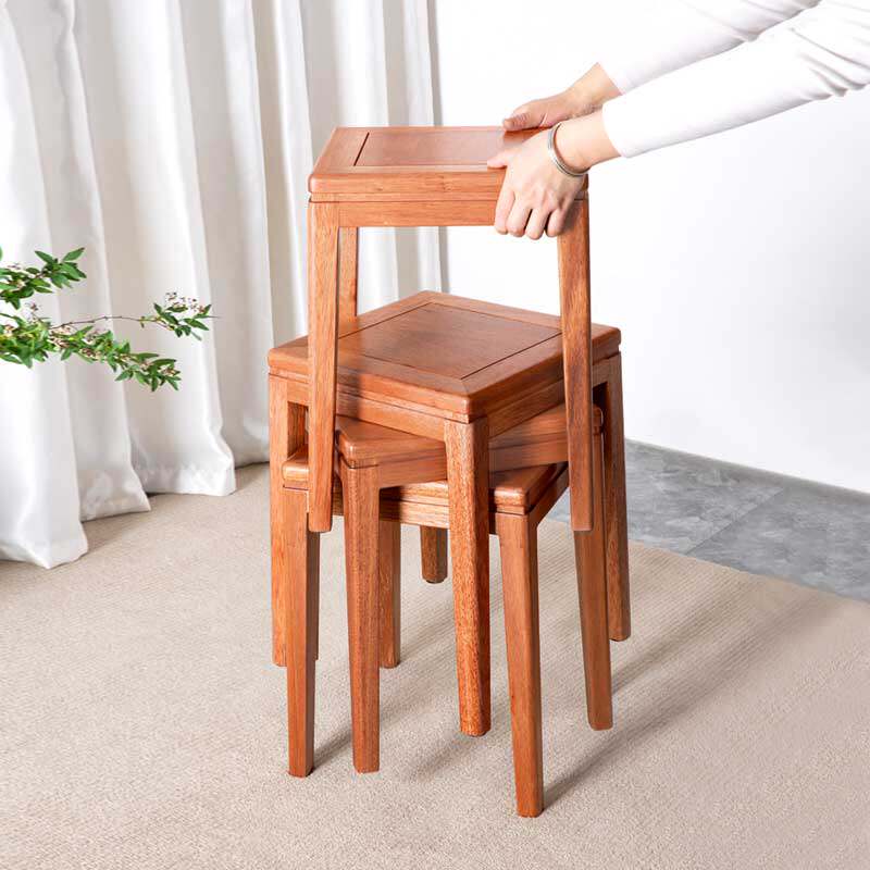 南天门进口唐木四方凳餐椅凳子可套叠实木凳茶桌凳坐具矮凳黑胡桃