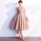 中长款 宴会金色连衣裙气质显瘦聚会名媛晚礼服夏 小礼服女2025新款