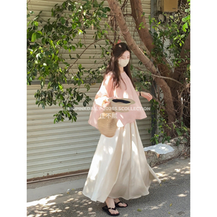 Ninipink庄不腻自制 温柔慵懒粉色圆领苎麻轻薄宽松衬衣 桃酥