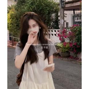 Ninipink庄不腻自制 初恋小白裙高腰垂感显瘦A字吊带裙 栀子