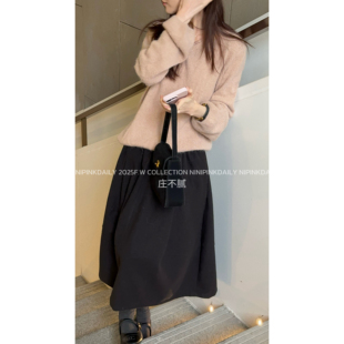 Ninipink庄不腻自制 气质拼接高腰A字显瘦遮胯半身裙 平分线