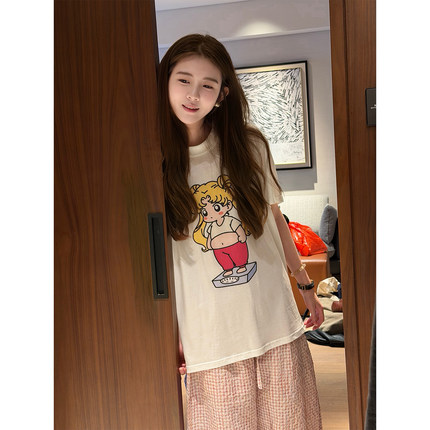 Ninipink庄不腻自制【美少女】减龄卡通印花T恤女夏宽松短袖上衣