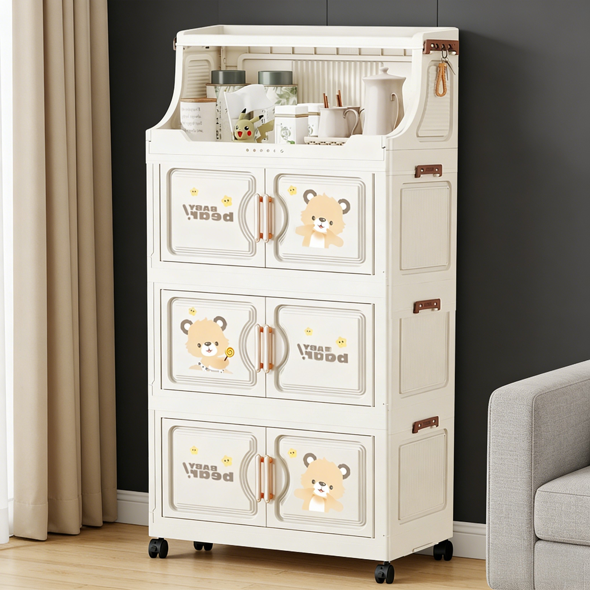 折叠收纳柜子家用整理储物柜多层零食玩具柜客厅厨房置物架收纳箱,收纳整理,收纳柜,淘宝优惠券,粉丝福利购,淘宝优惠卷