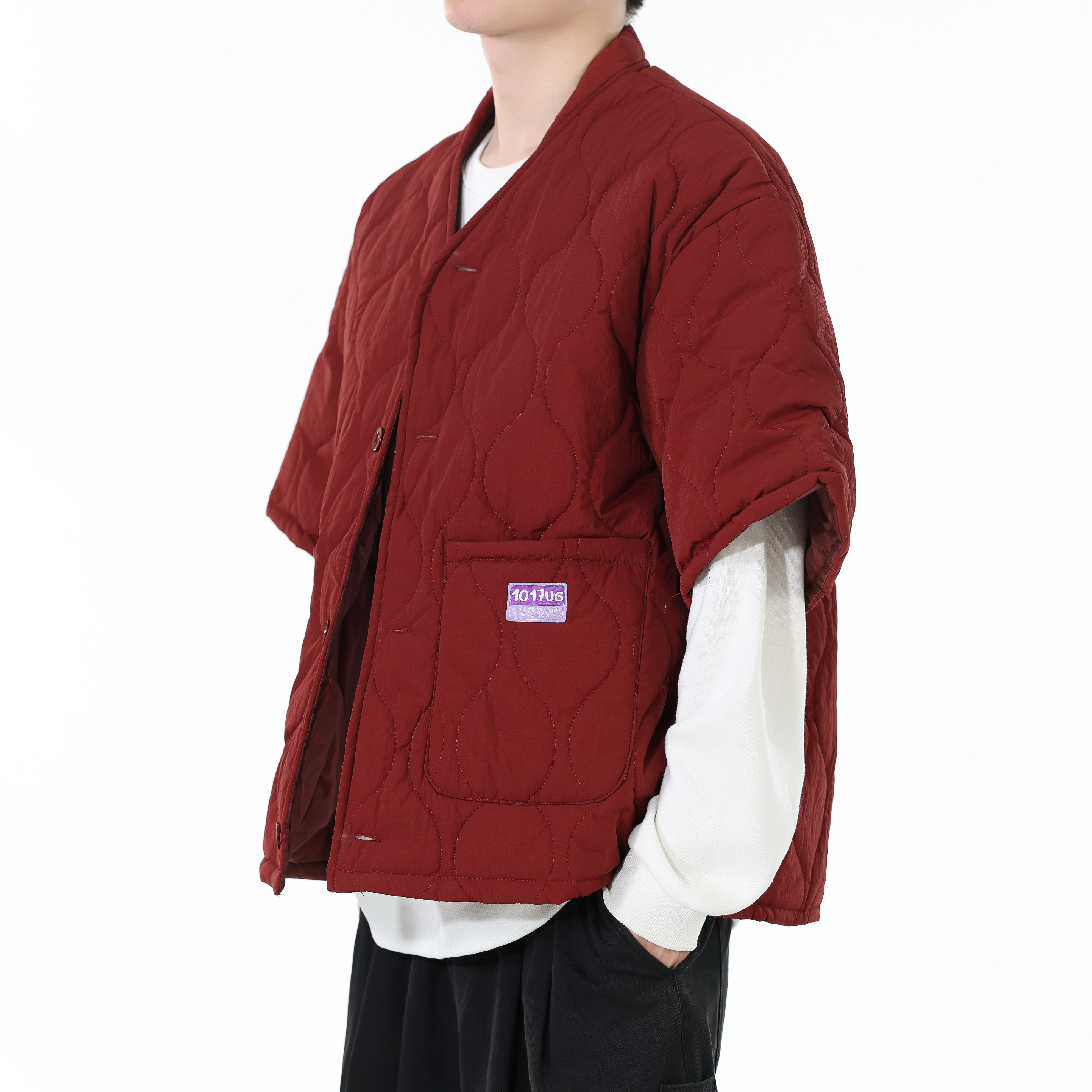 男士冬季新款复古菱形半袖马甲棉衣男秋冬季加厚V领棉服保暖外套