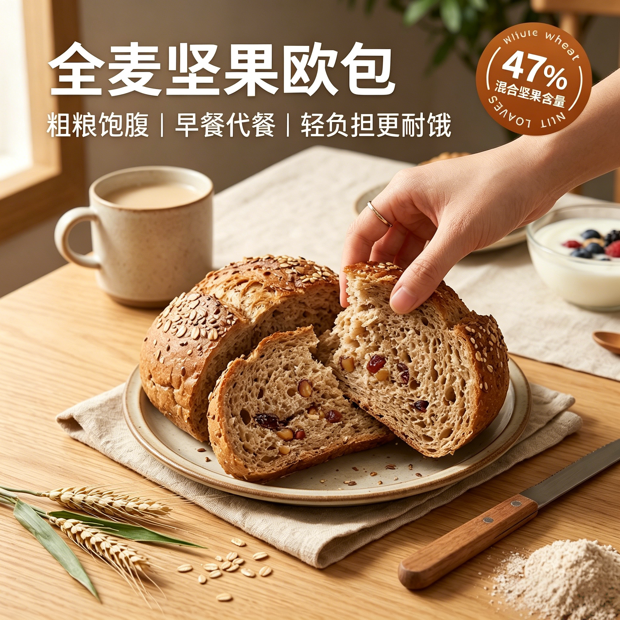 农科院全麦坚果欧包面包0添加蔗糖轻食代餐杂粮早餐健康主零食品