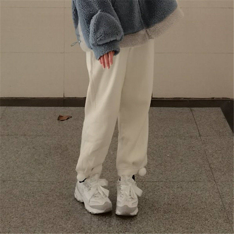 日系学院风软妹束脚灯芯绒裤子女加绒学生宽松休闲裤毛球九分裤子