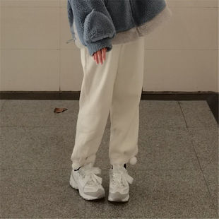 日系学院风软妹束脚灯芯绒裤子女加绒学生宽松休闲裤毛球九分裤子