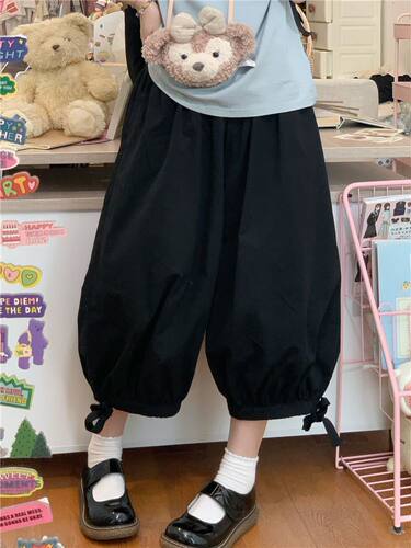 松紧腰日系软妹七分裤抽绳束脚