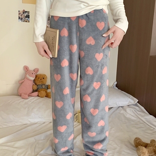 睡裤女长裤秋冬季法兰绒加绒加厚保暖珊瑚绒束脚收口可外穿家居裤