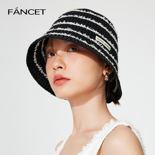 Fancet彩色编织渔夫帽女春夏日系显脸小百搭沙滩水桶帽遮阳透气帽
