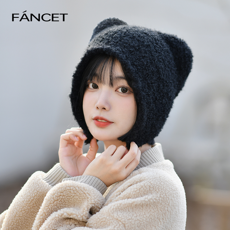Fancet帽子女冬季可爱小猫毛线帽