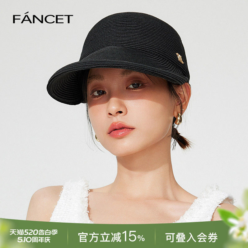 FANCET草帽2024新款女夏草编透气短檐帽出游防紫外线休闲帽