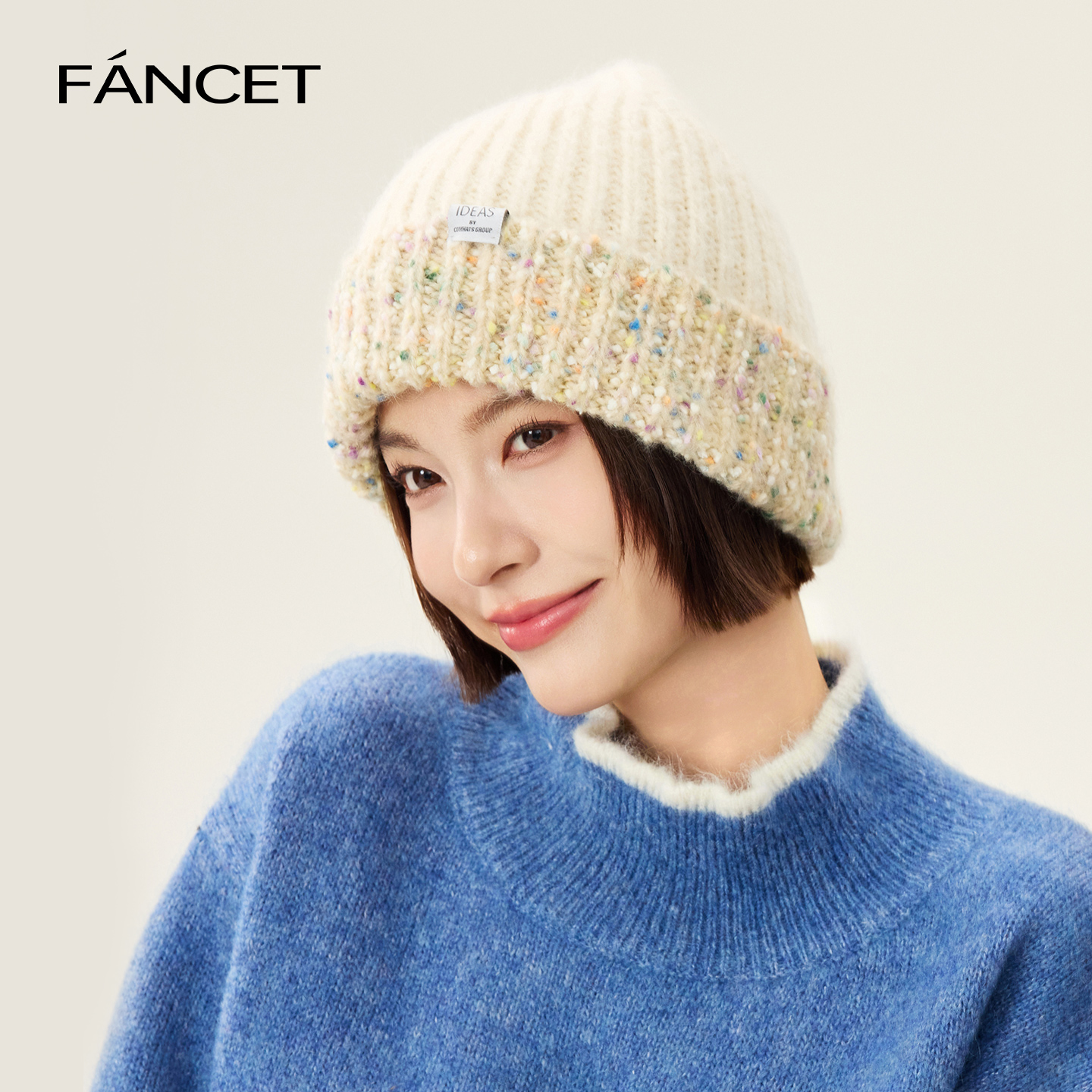FANCET帽子女冬季毛线帽显脸小翻边百搭保暖护耳针织帽手套两件套
