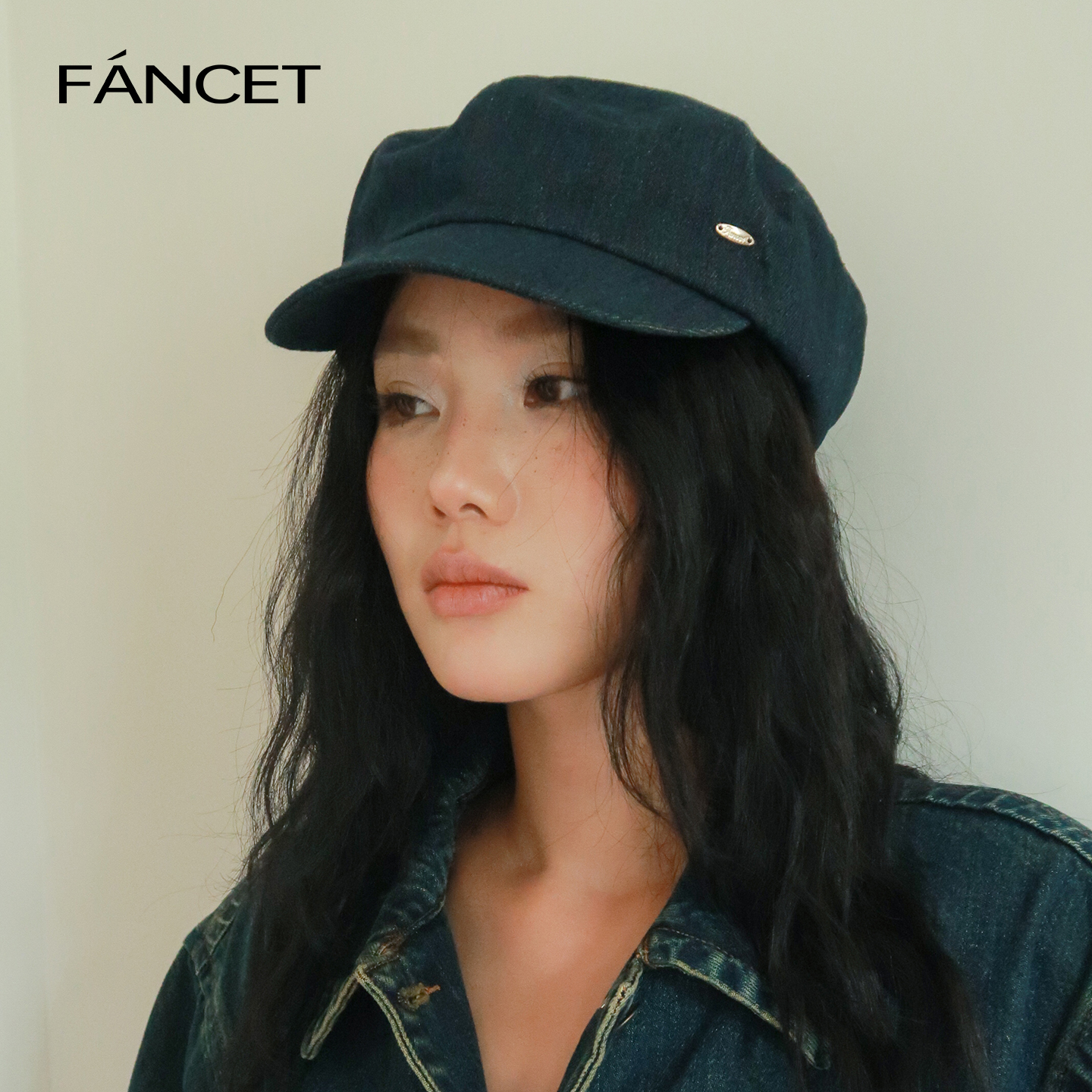 FANCET帽子女秋季牛仔面料复古老钱风报童帽短檐显脸小英伦鸭舌帽