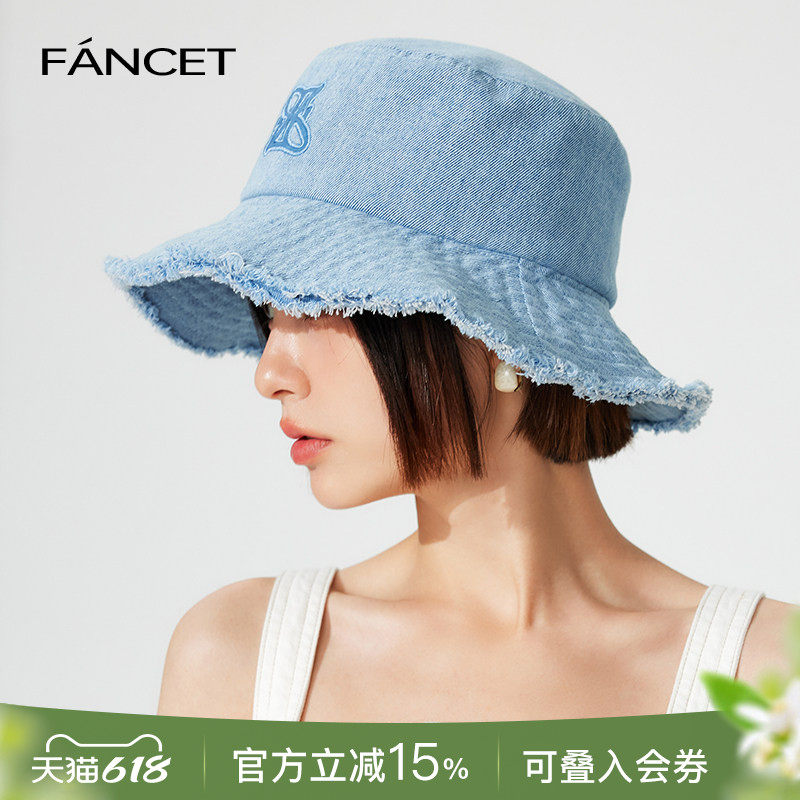 FANCET渔夫帽女夏新款复古牛仔可折叠布帽大檐遮阳防晒显脸小盆帽