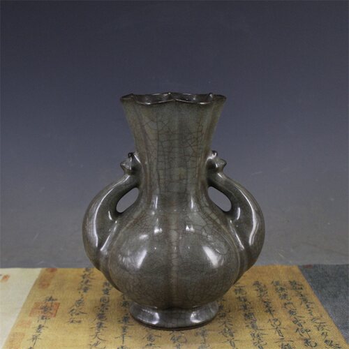 宋官窑青釉开片孔雀尊瓶古董古玩手工古瓷器摆件保真老货旧货收藏