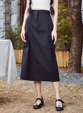 固执新款学院风抽绳中长款半身裙00033BQ08567