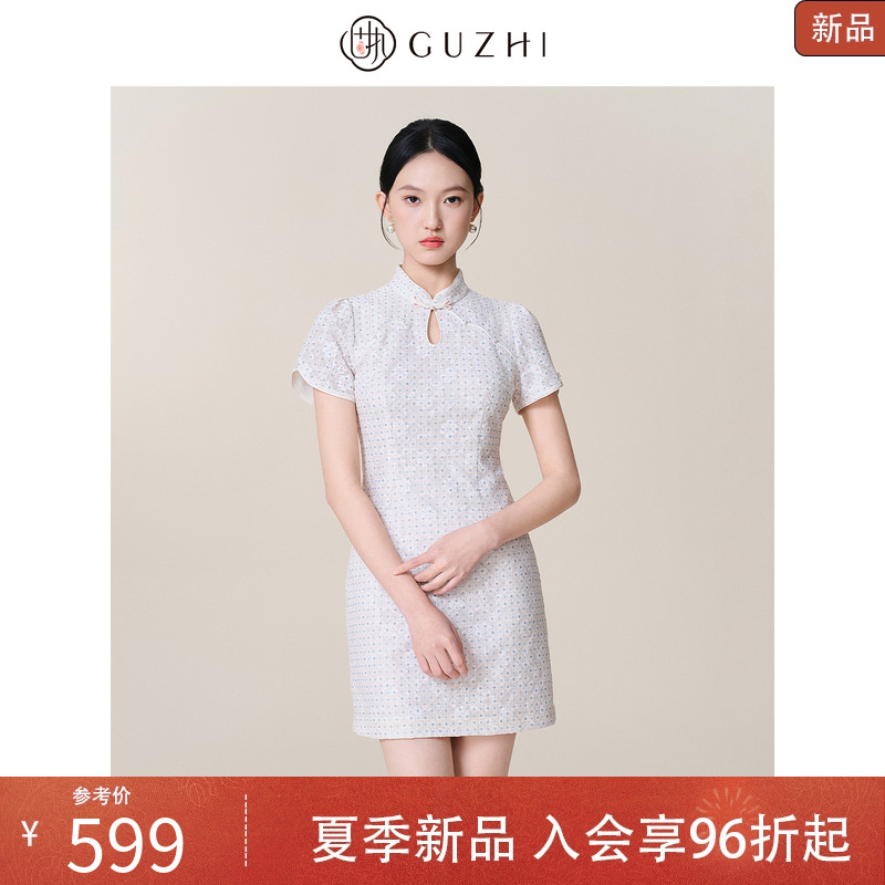 固执中国风旗袍蕾丝短袖连衣裙