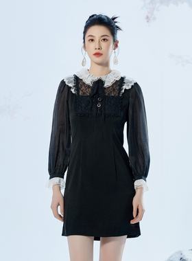 固执新款长袖法式复古短款连衣裙00021LQ07167