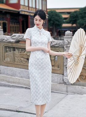固执夏季新款中式短袖中长款旗袍连衣裙32442QP09163
