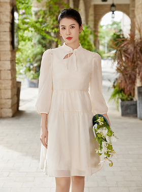 固执新款中式中袖气质钉珠立领连衣裙10833LQ08233