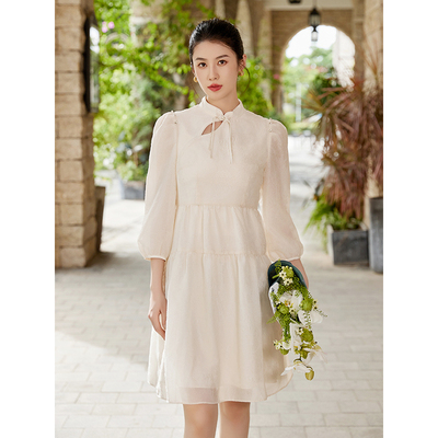 固执新款中式中袖气质钉珠立领连衣裙10833LQ08233